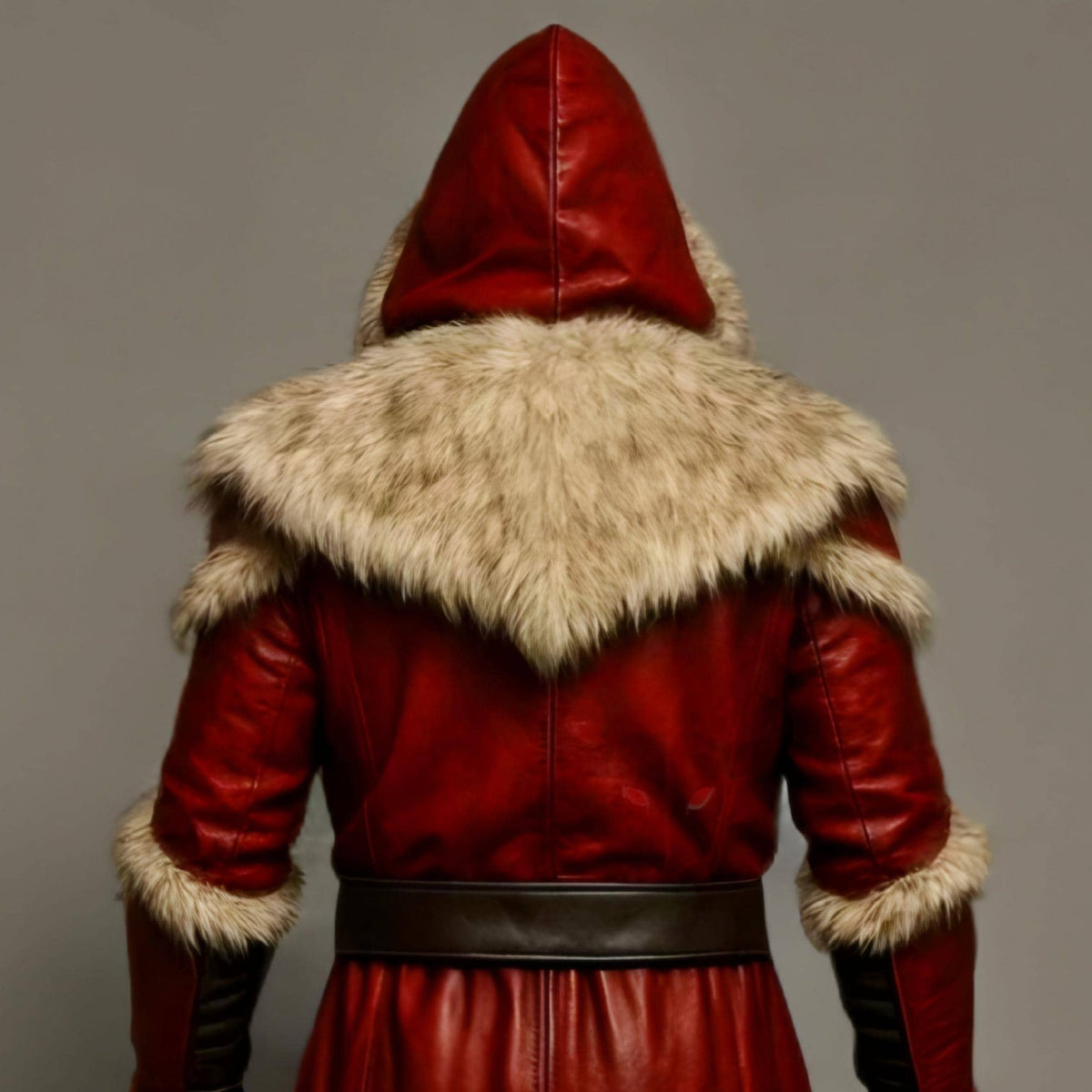 Red Leather Viking Fur Coat Medieval Hooded Armor | Cosplay LARP Knight Renaissance Costume Cloak