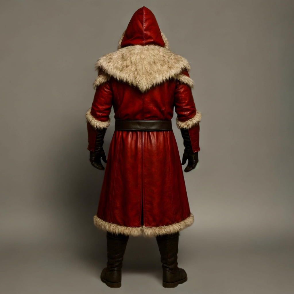 Red Leather Viking Fur Coat Medieval Hooded Armor | Cosplay LARP Knight Renaissance Costume Cloak