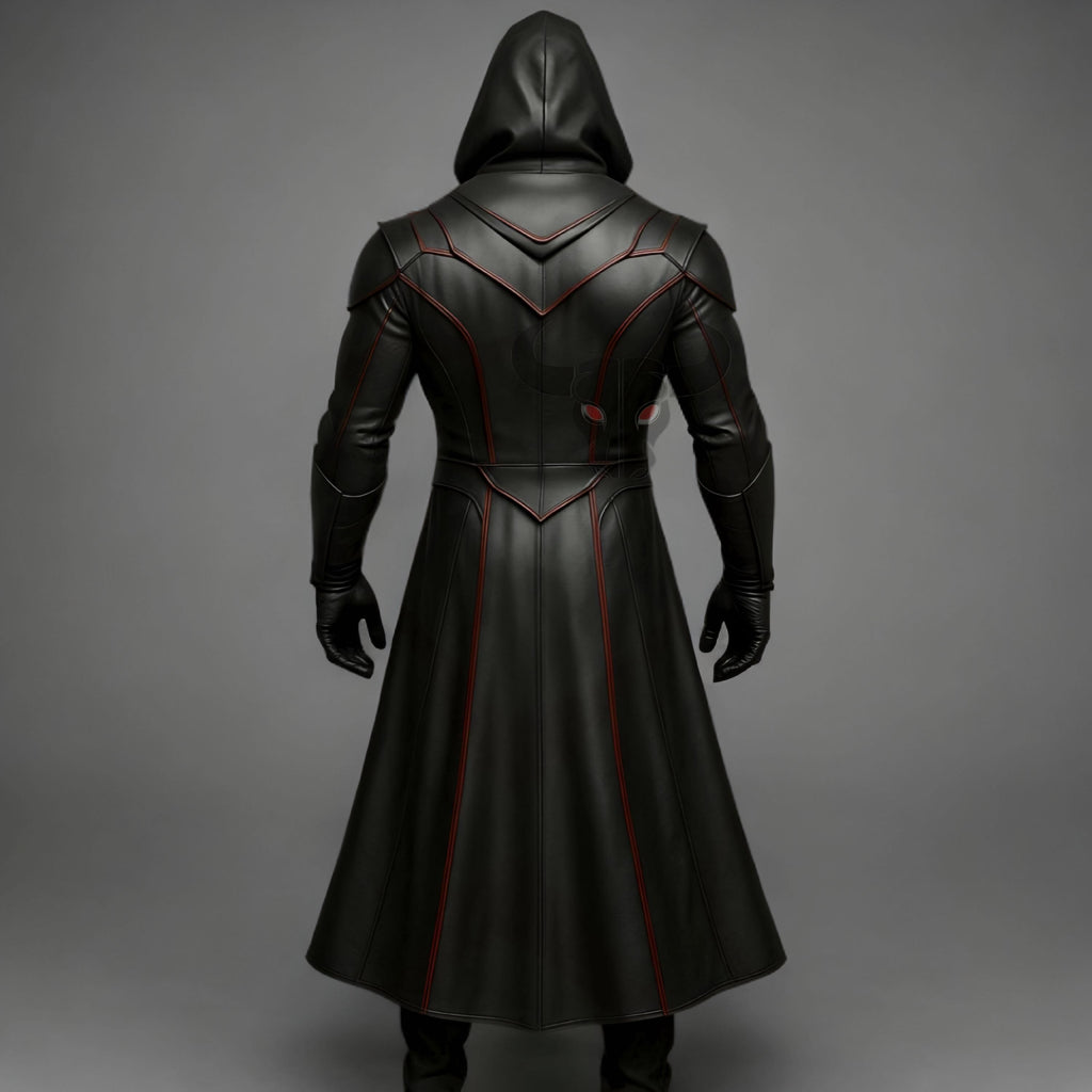 Cyberpunk Assassin genuine leather hooded long coat | cosplay armor | gothic trench | mens biker jacket