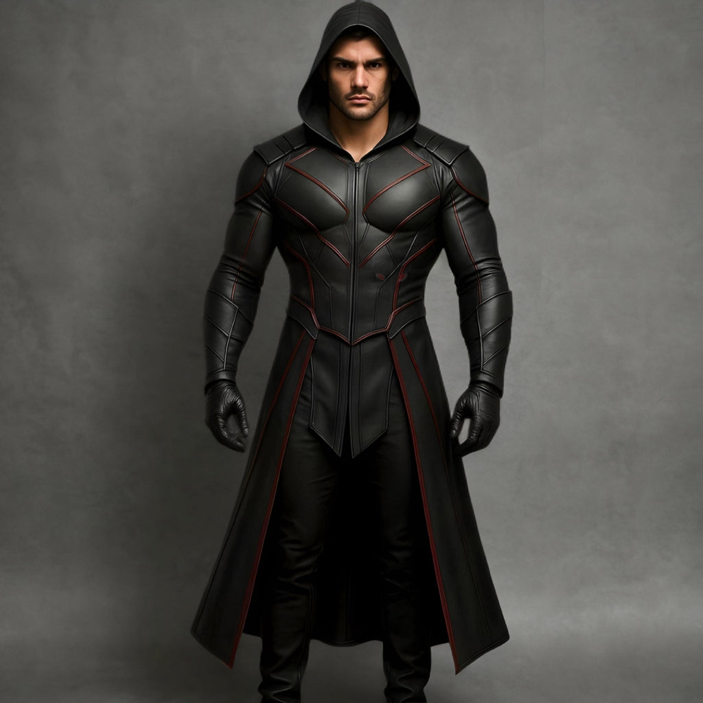 Cyberpunk Assassin genuine leather hooded long coat | cosplay armor | gothic trench | mens biker jacket