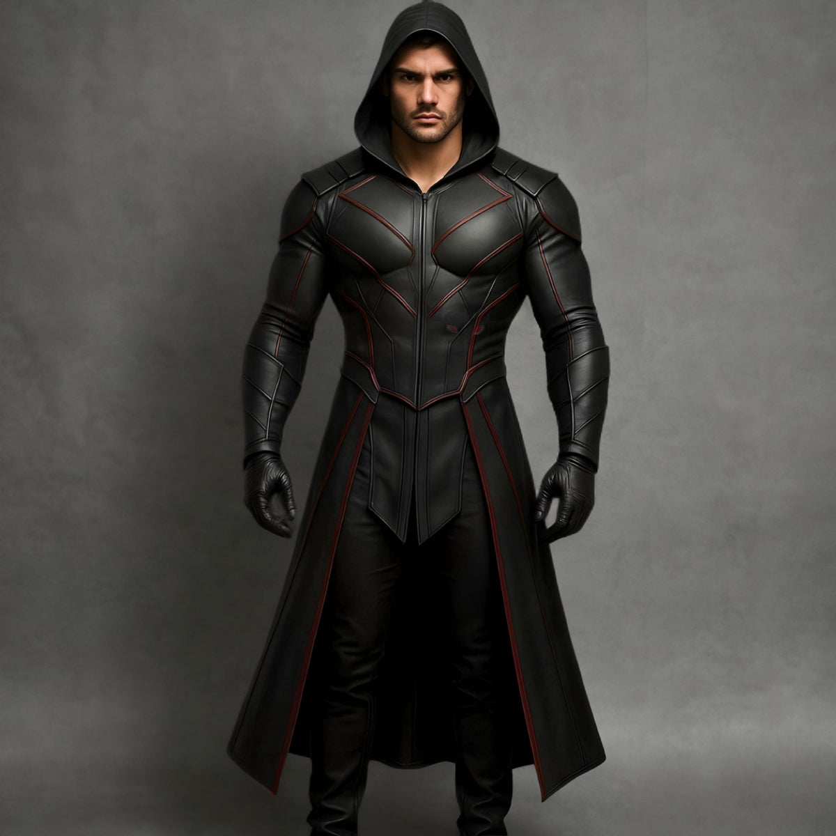 Cyberpunk Assassin genuine leather hooded long coat | cosplay armor | gothic trench | mens biker jacket