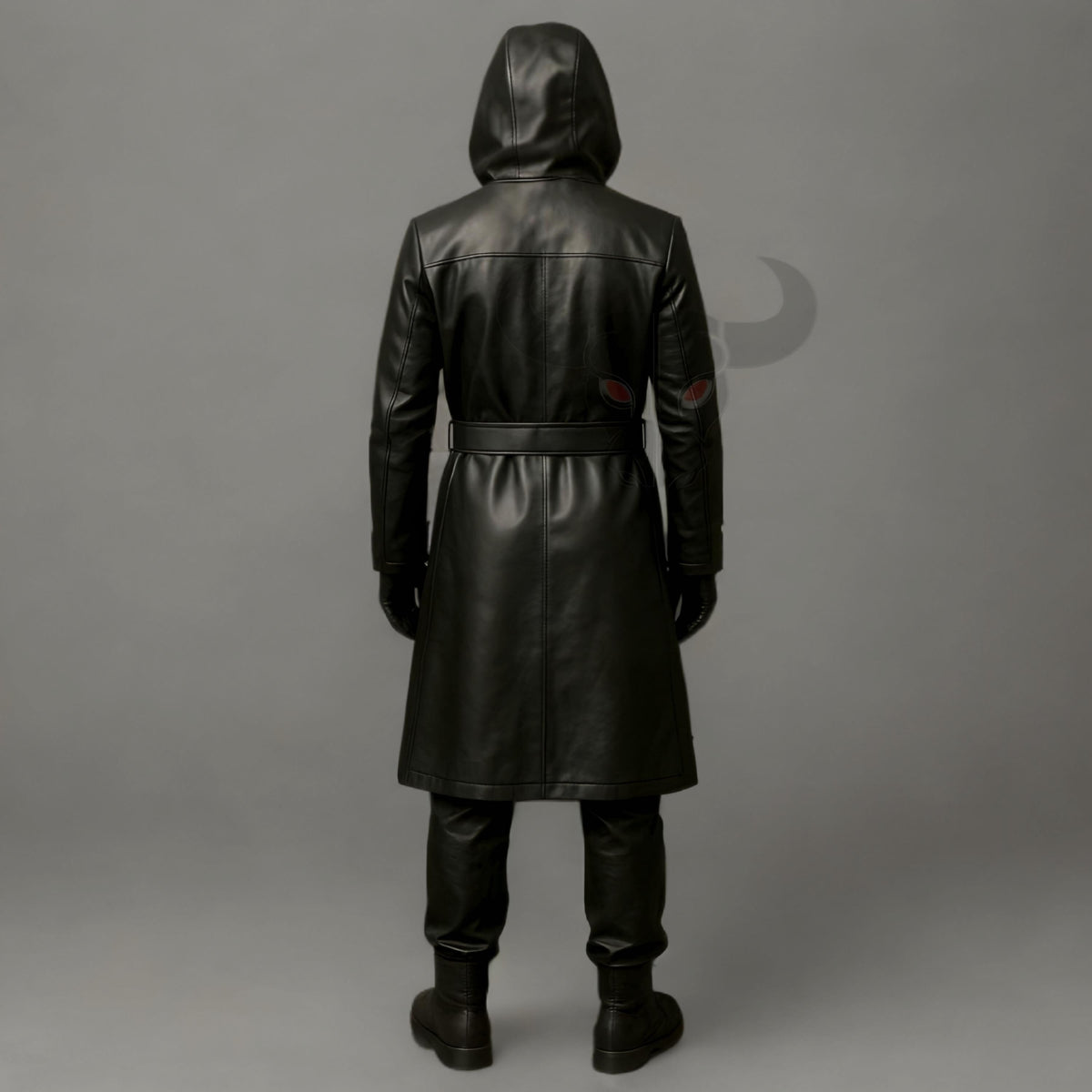 Dark Reaper Hooded Leather Trench Cosplay Outfit | Gothic Cyberpunk Stealth Costume Long Jacket