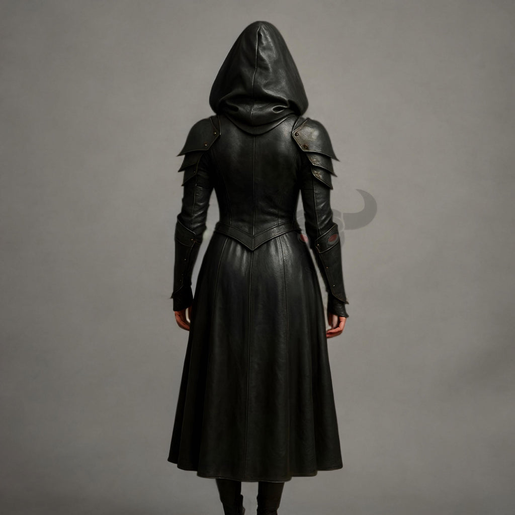 Hooded Leather Armor Coat | Assassin Cosplay Costume | Gothic Witch Cloak | Medieval Rogue Outfit