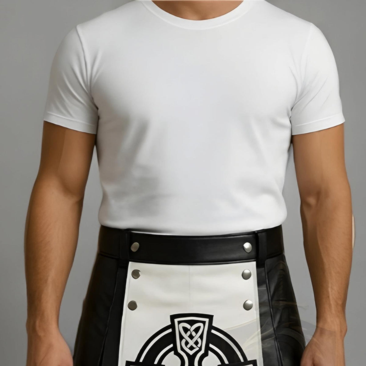 Celtic Cross Leather Kilt Men Black White Gothic Warrior Scottish Irish Festival halloween Outfit