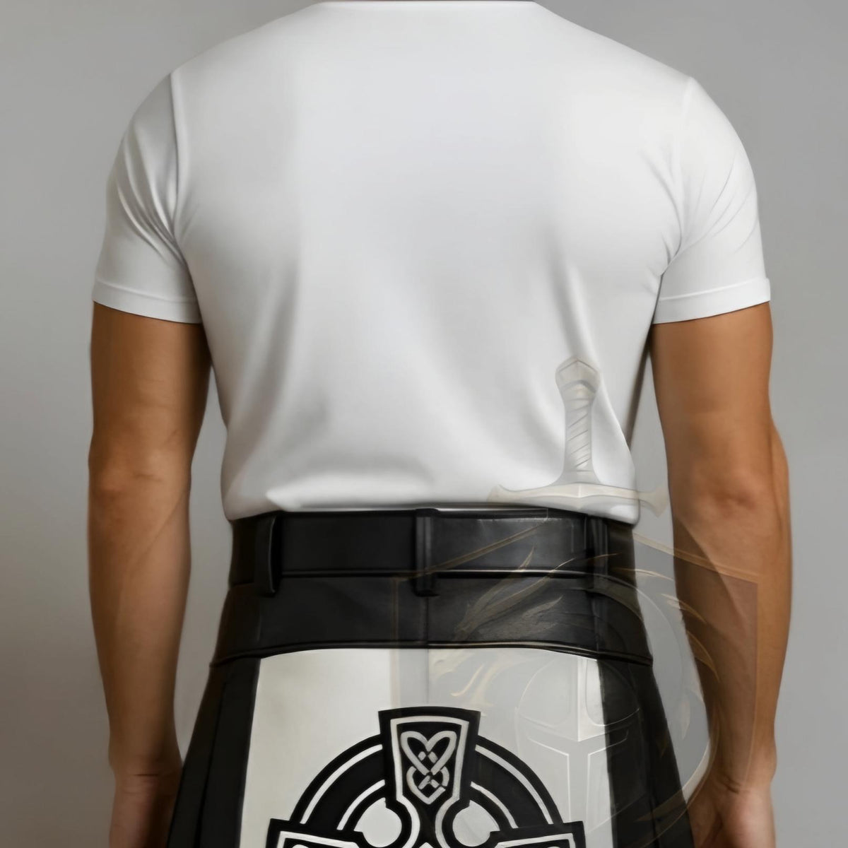 Celtic Cross Leather Kilt Men Black White Gothic Warrior Scottish Irish Festival halloween Outfit