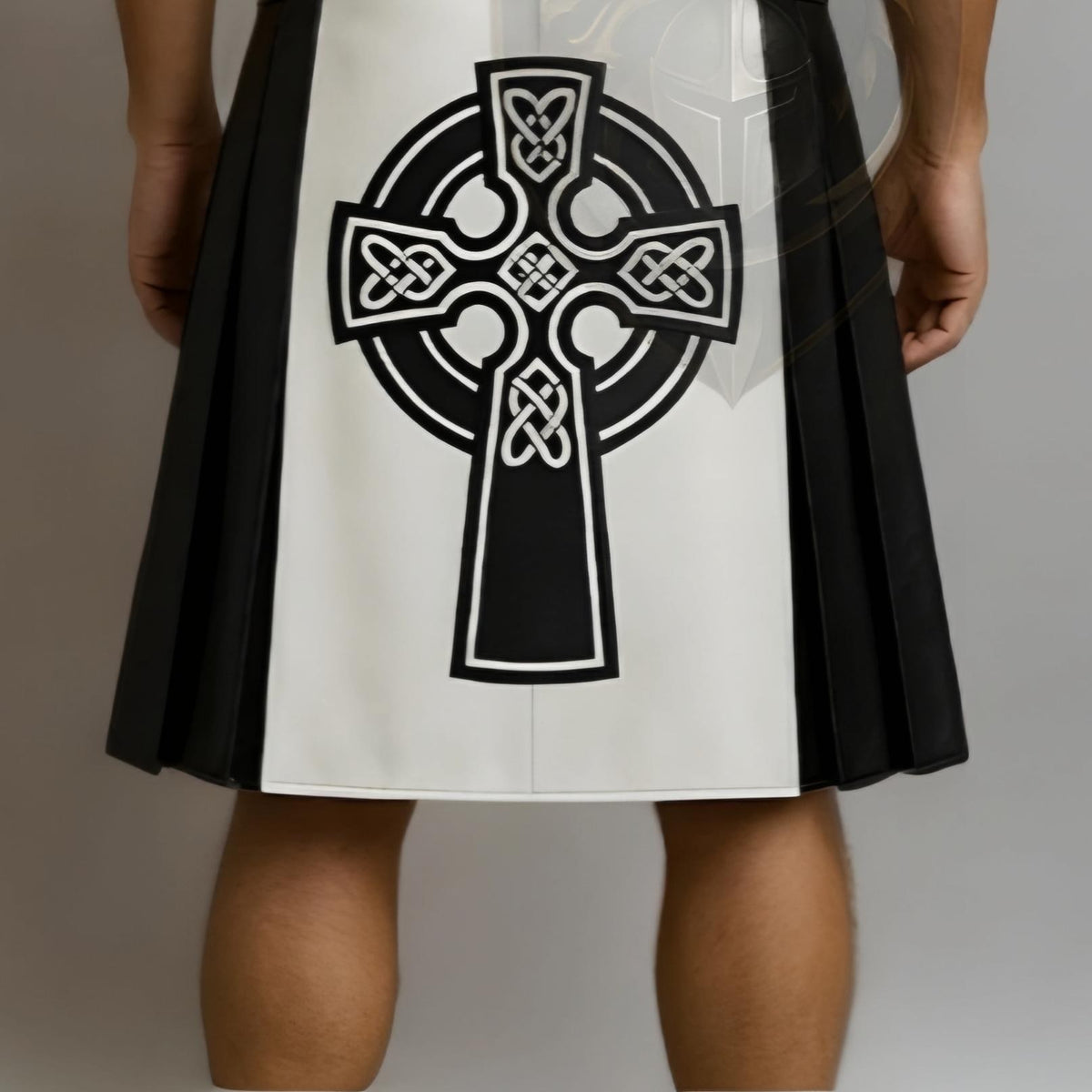 Celtic Cross Leather Kilt Men Black White Gothic Warrior Scottish Irish Festival halloween Outfit