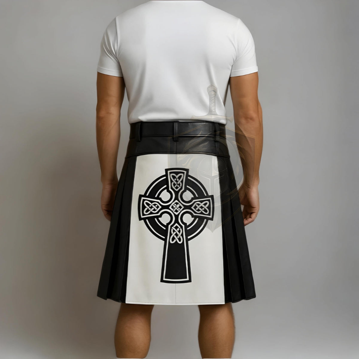 Celtic Cross Leather Kilt Men Black White Gothic Warrior Scottish Irish Festival halloween Outfit