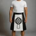 Celtic Cross Leather Kilt Men Black White Gothic Warrior Scottish Irish Festival halloween Outfit
