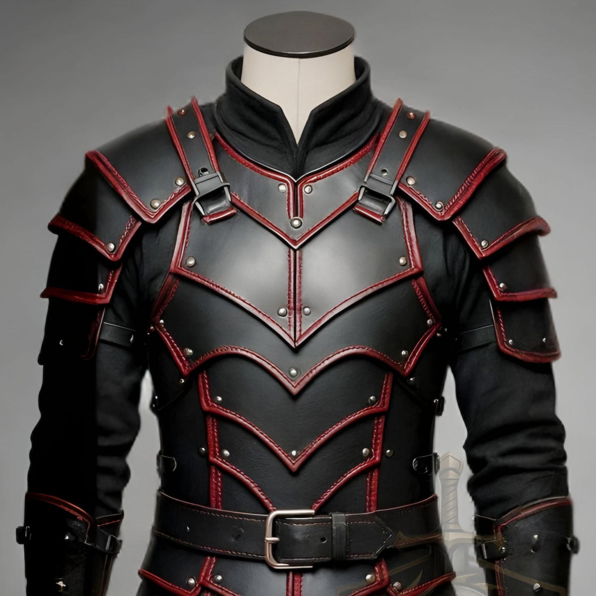 Dark Knight Black Red Leather Armor | Gothic Medieval Cosplay Costume | LARP Warrior Gear