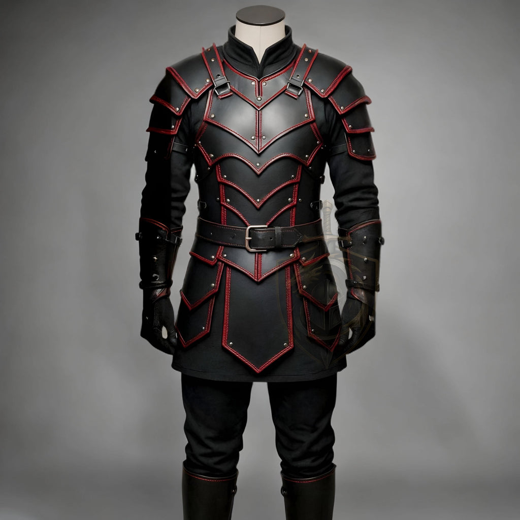 Dark Knight Black Red Leather Armor | Gothic Medieval Cosplay Costume | LARP Warrior Gear