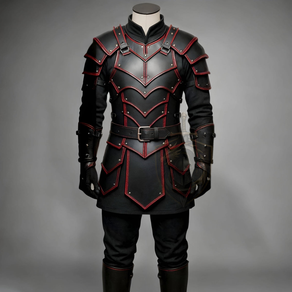 Dark Knight Black Red Leather Armor | Gothic Medieval Cosplay Costume | LARP Warrior Gear