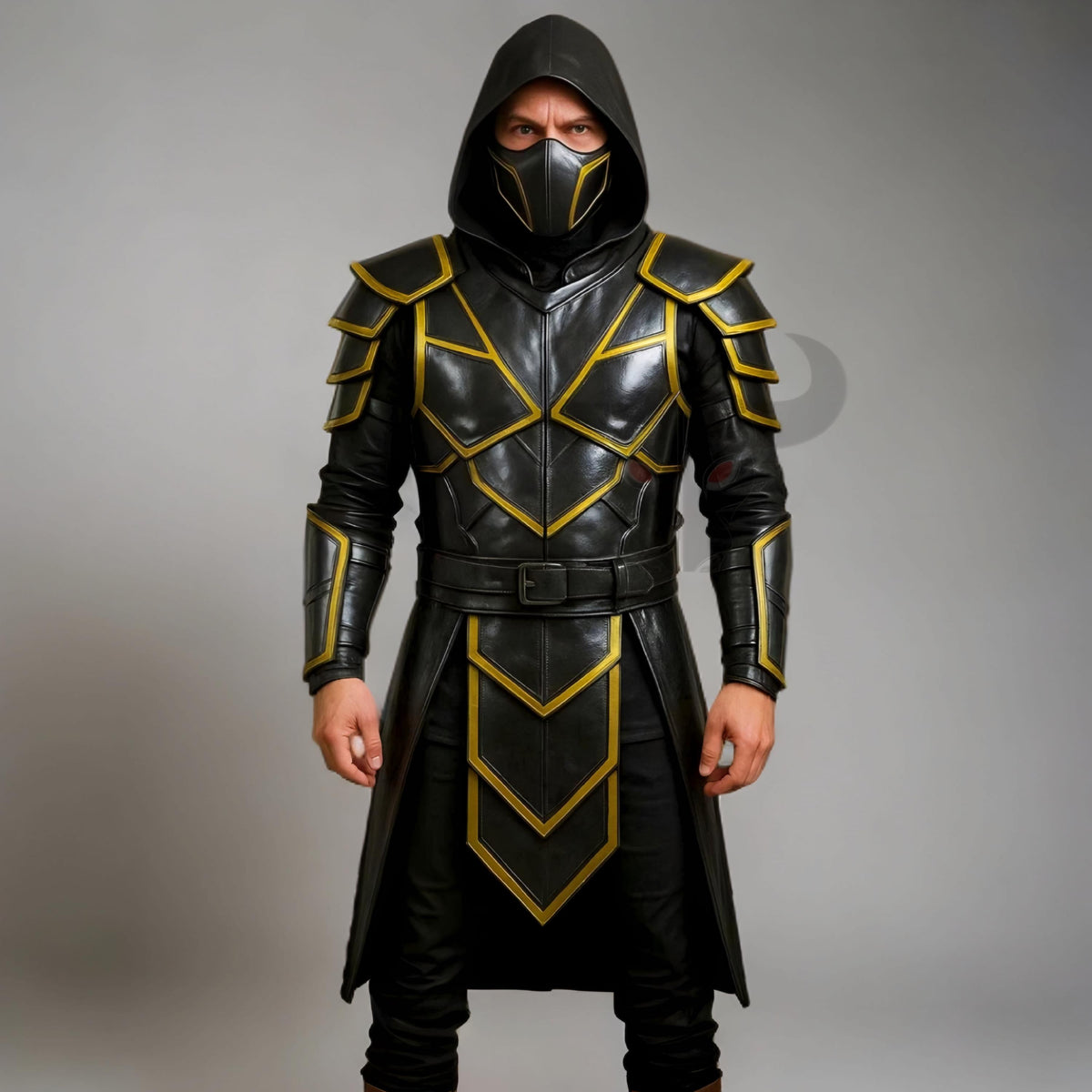 Black Gold Assassin Costume | Medieval Ninja Armor | Hooded Stealth Knight Cosplay | Fantasy LARP Outfit
