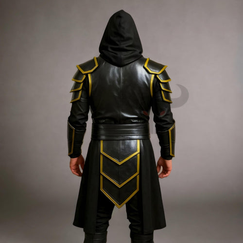 Black Gold Assassin Costume | Medieval Ninja Armor | Hooded Stealth Knight Cosplay | Fantasy LARP Outfit