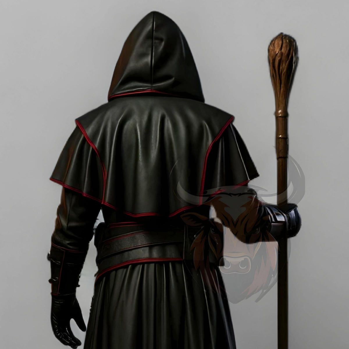 Doctor Dark Sorcerer Halloween Costume Hooded Cloak Pumpkin Mask Wizard Warlock Leather Cosplay Outfit