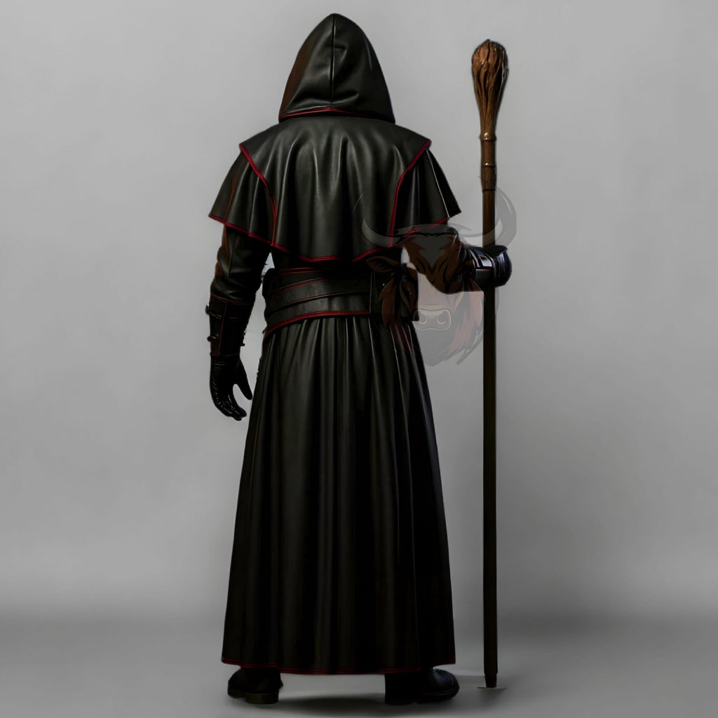 Doctor Dark Sorcerer Halloween Costume Hooded Cloak Pumpkin Mask Wizard Warlock Leather Cosplay Outfit