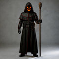 Doctor Dark Sorcerer Halloween Costume Hooded Cloak Pumpkin Mask Wizard Warlock Leather Cosplay Outfit