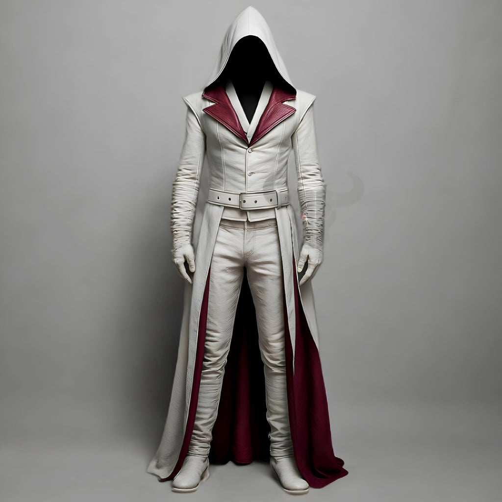Assassin's Creed Hooded Leather Cosplay Coat Renaissance Medieval Trench Jacket Halloween Costume
