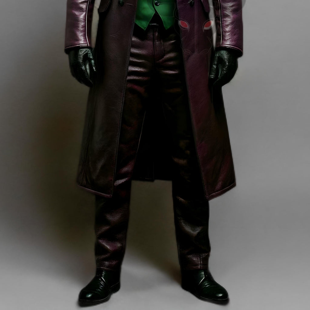 Joker Cosplay Costume Purple Leather Coat Green Vest Villain Halloween Outfit Comic Con