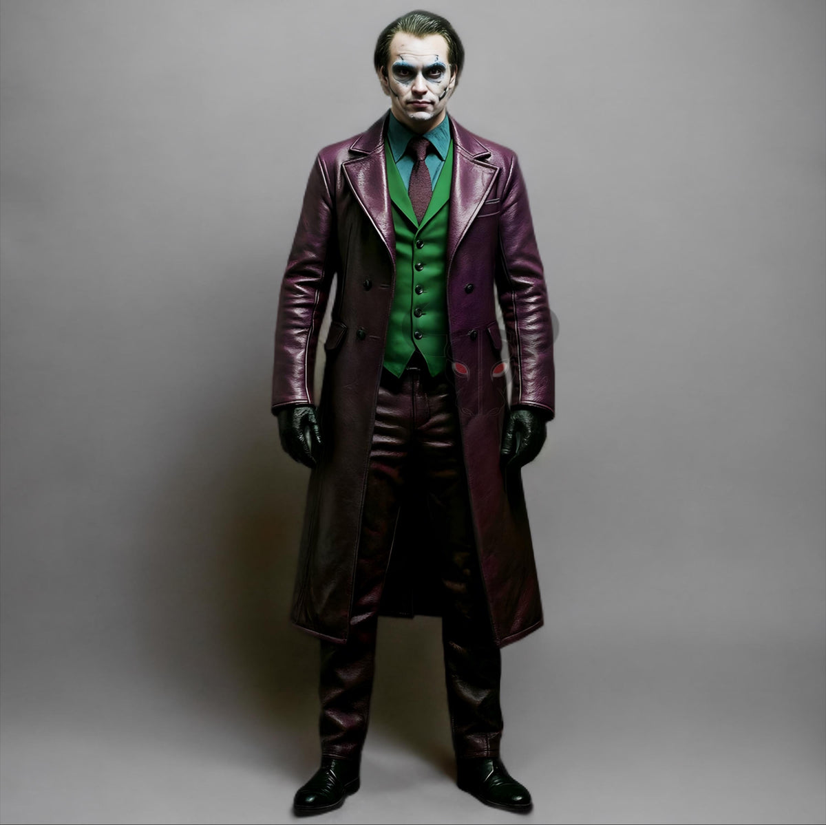 Joker Cosplay Costume Purple Leather Coat Green Vest Villain Halloween Outfit Comic Con