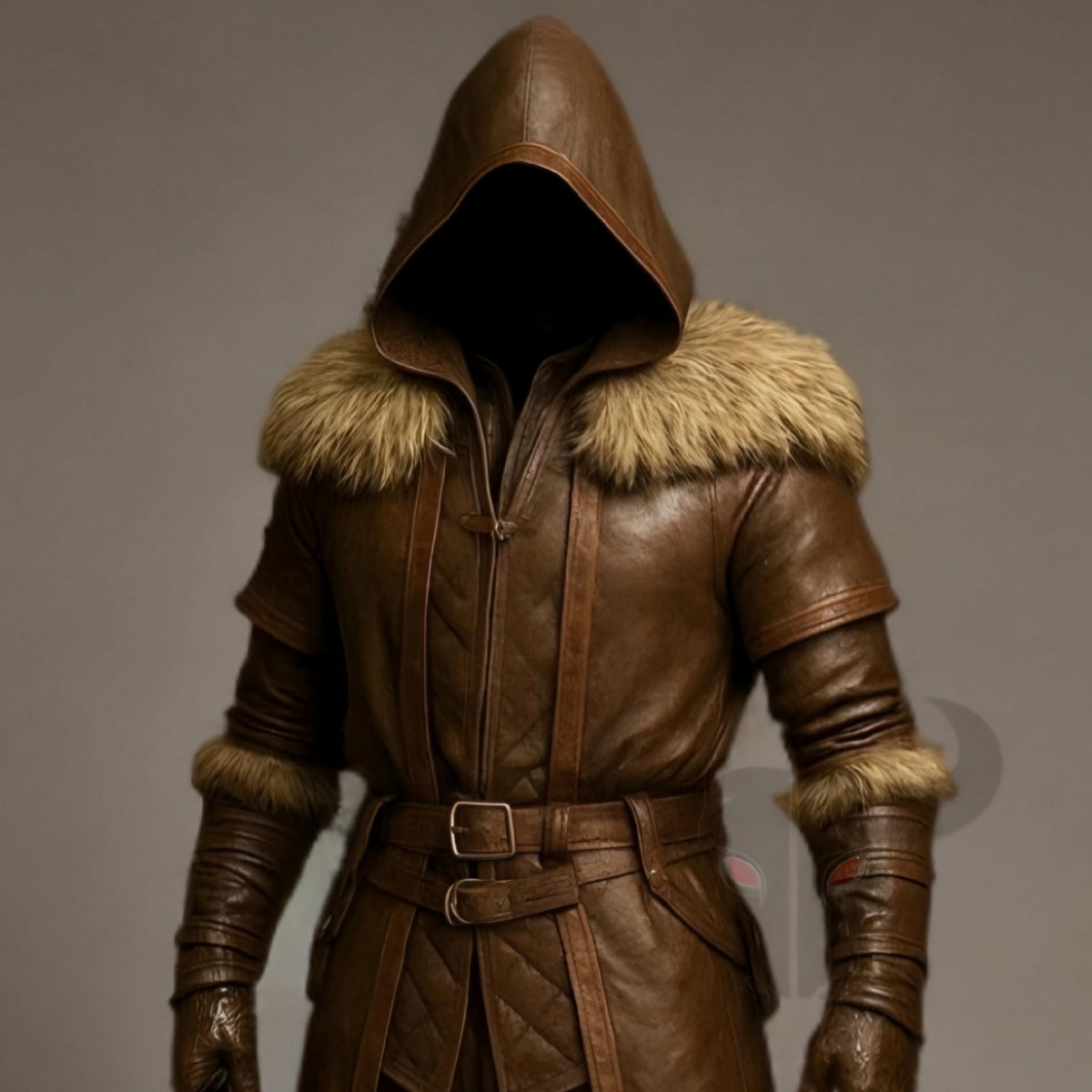 Hooded Medieval Assassin Coat Genuine Leather Renaissance Faire Cosplay Cloak Viking LARP Jacket