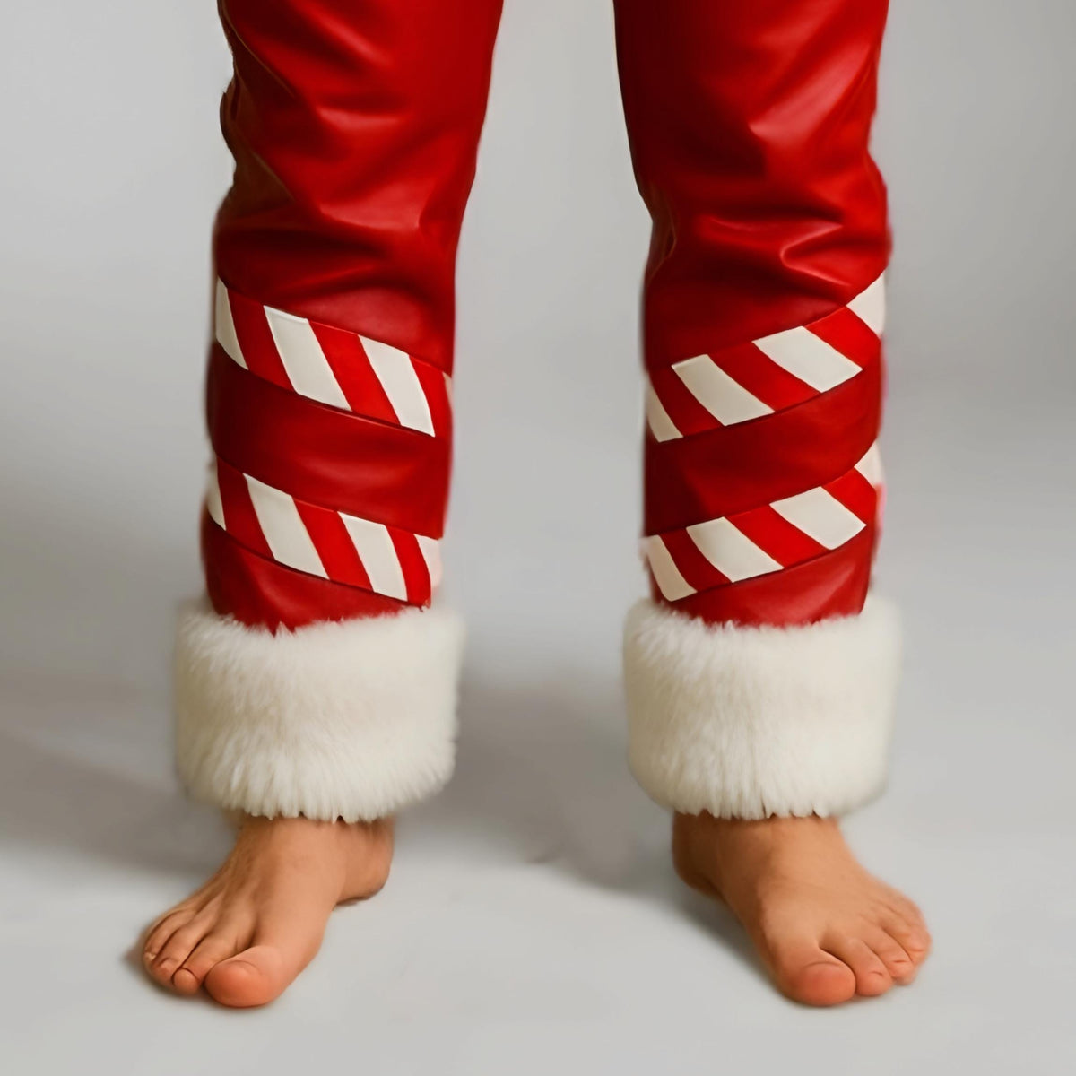 Santa Claus Leather Pants Red Shearling Trim Trousers Christmas Cosplay Outfit Genuine Leatherwear