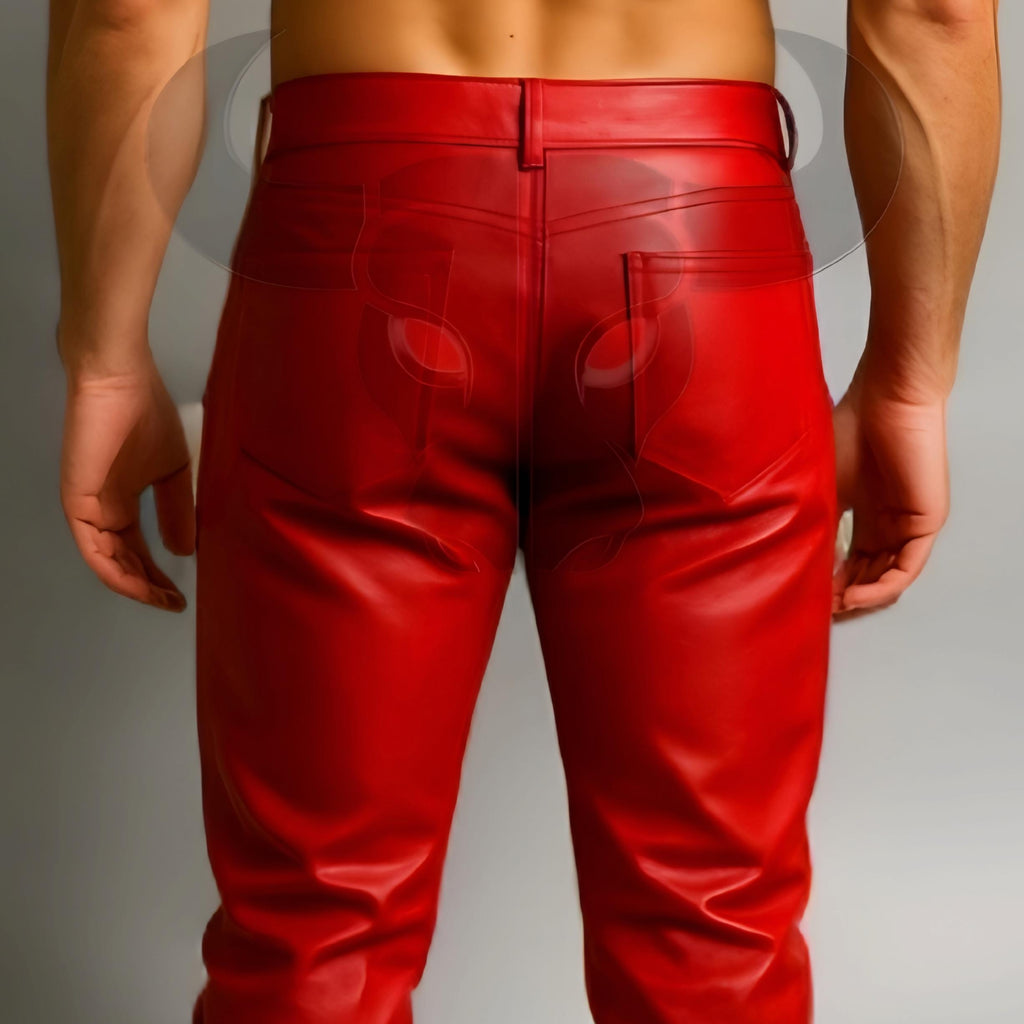 Santa Claus Leather Pants Red Shearling Trim Trousers Christmas Cosplay Outfit Genuine Leatherwear