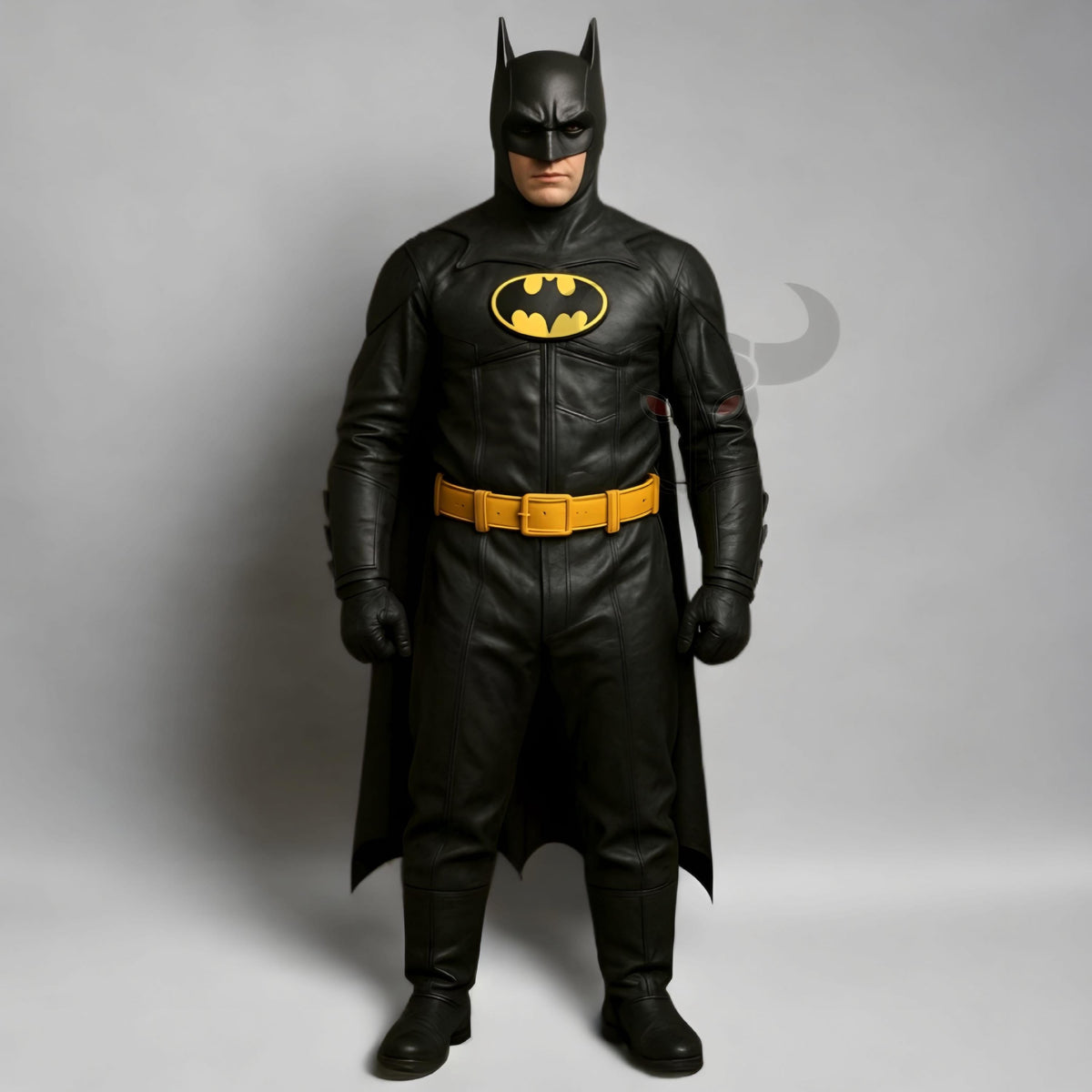 1989 Superhero Costume | Tim Burton Inspired Dark Knight Cosplay Suit | Deluxe Black Leather Outfit