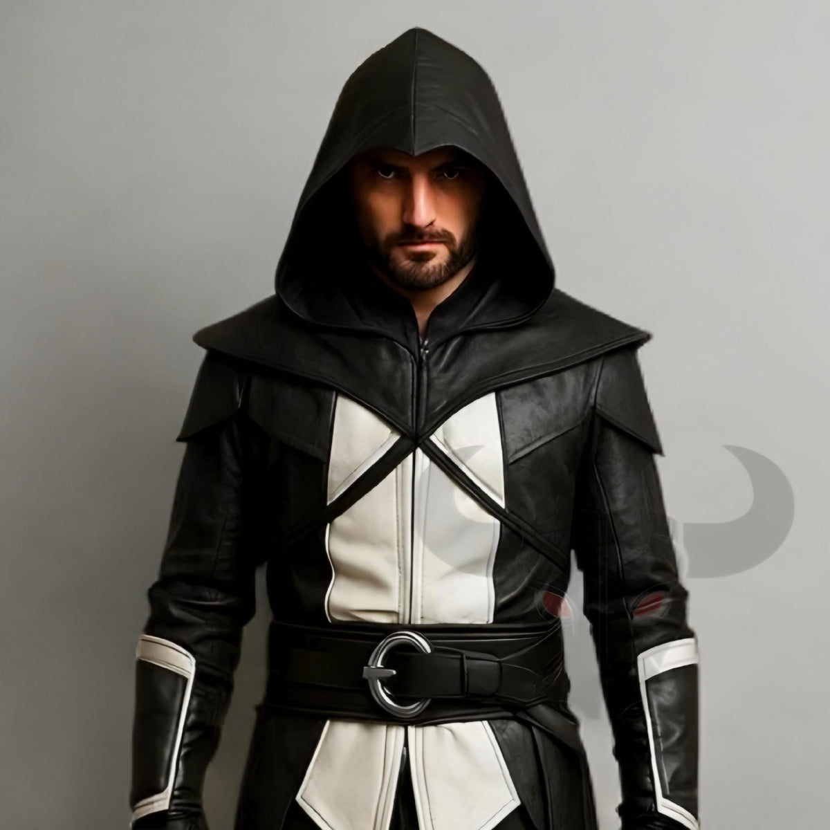 Assassin Creed Style Hooded Leather Coat | Medieval Steampunk Cosplay Costume | Gothic Outfit