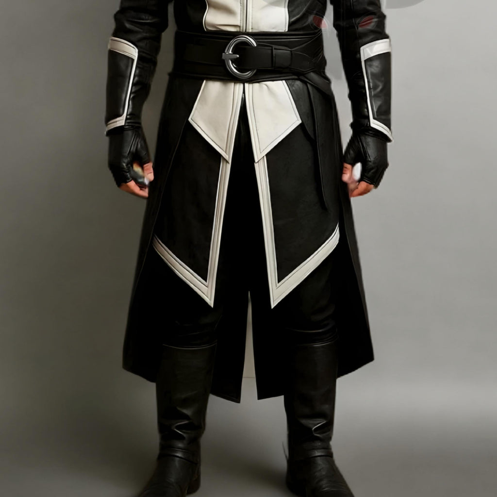 Assassin Creed Style Hooded Leather Coat | Medieval Steampunk Cosplay Costume | Gothic Outfit