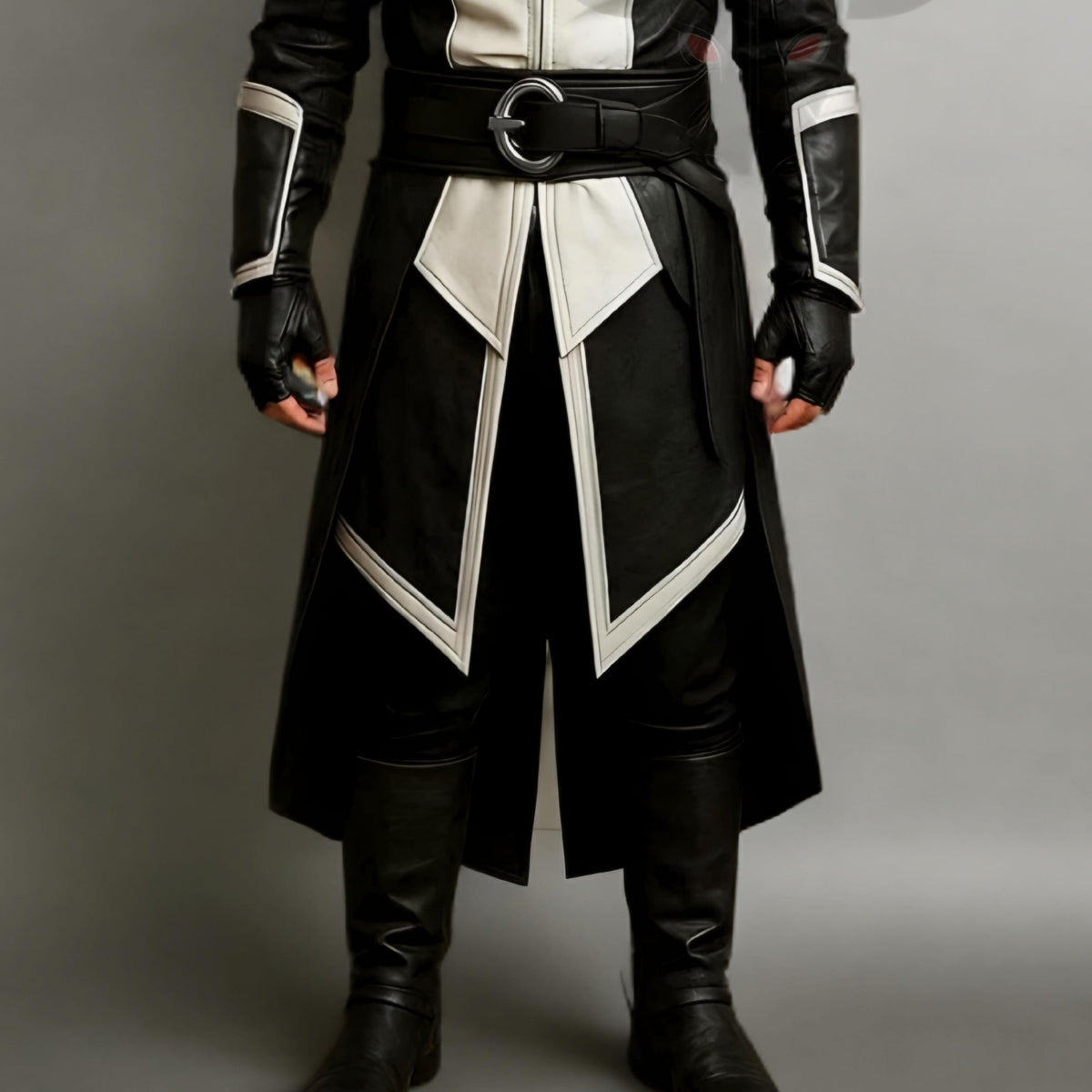 Assassin Creed Style Hooded Leather Coat | Medieval Steampunk Cosplay Costume | Gothic Outfit