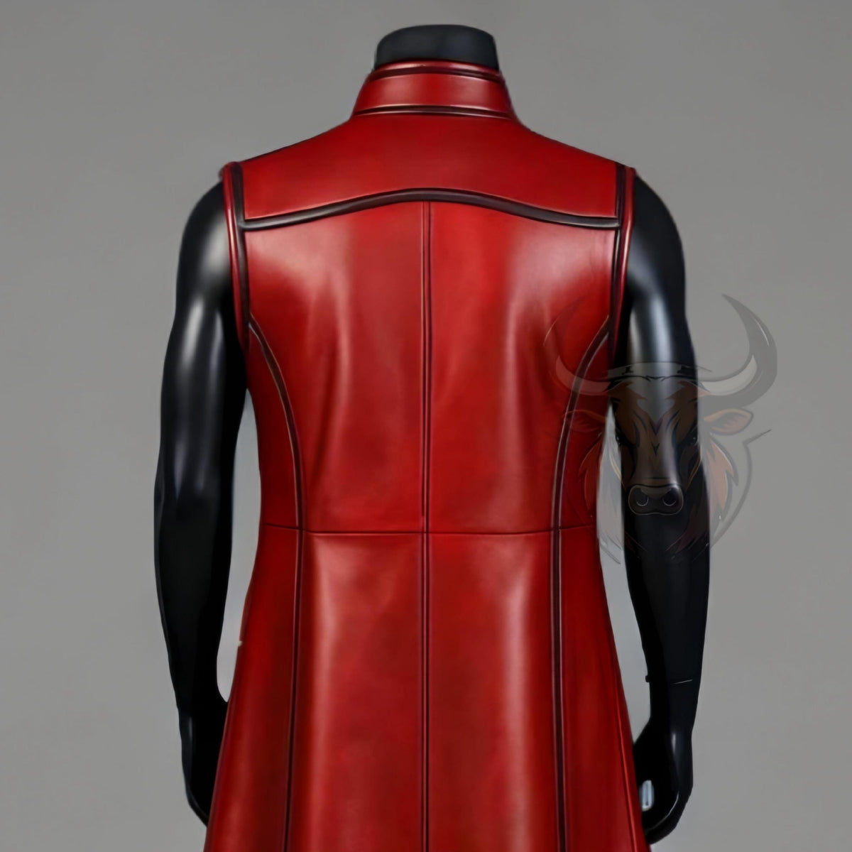 Mens Red Leather Costume Outfit Warrior Armor Gothic Superhero Cosplay Medieval Long Vest Jacket