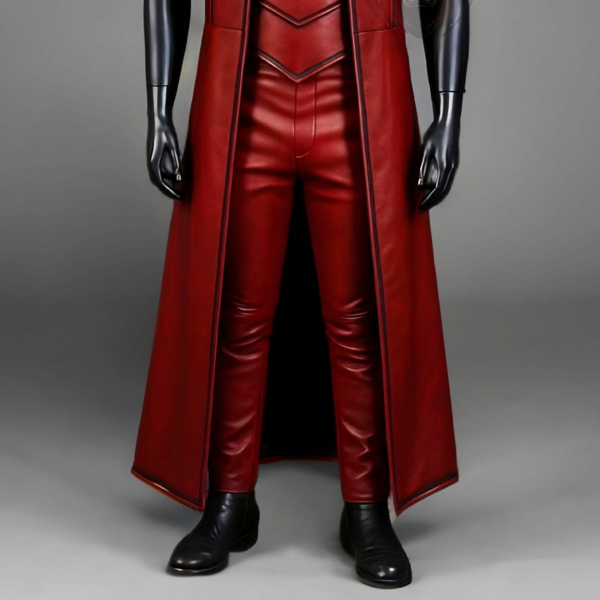Mens Red Leather Costume Outfit Warrior Armor Gothic Superhero Cosplay Medieval Long Vest Jacket