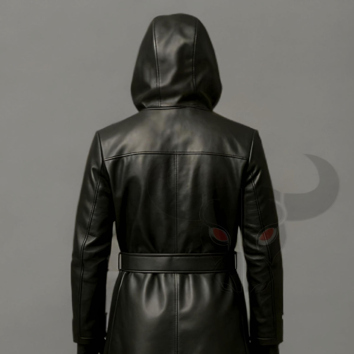 Dark Reaper Hooded Leather Trench Cosplay Outfit | Gothic Cyberpunk Stealth Costume Long Jacket