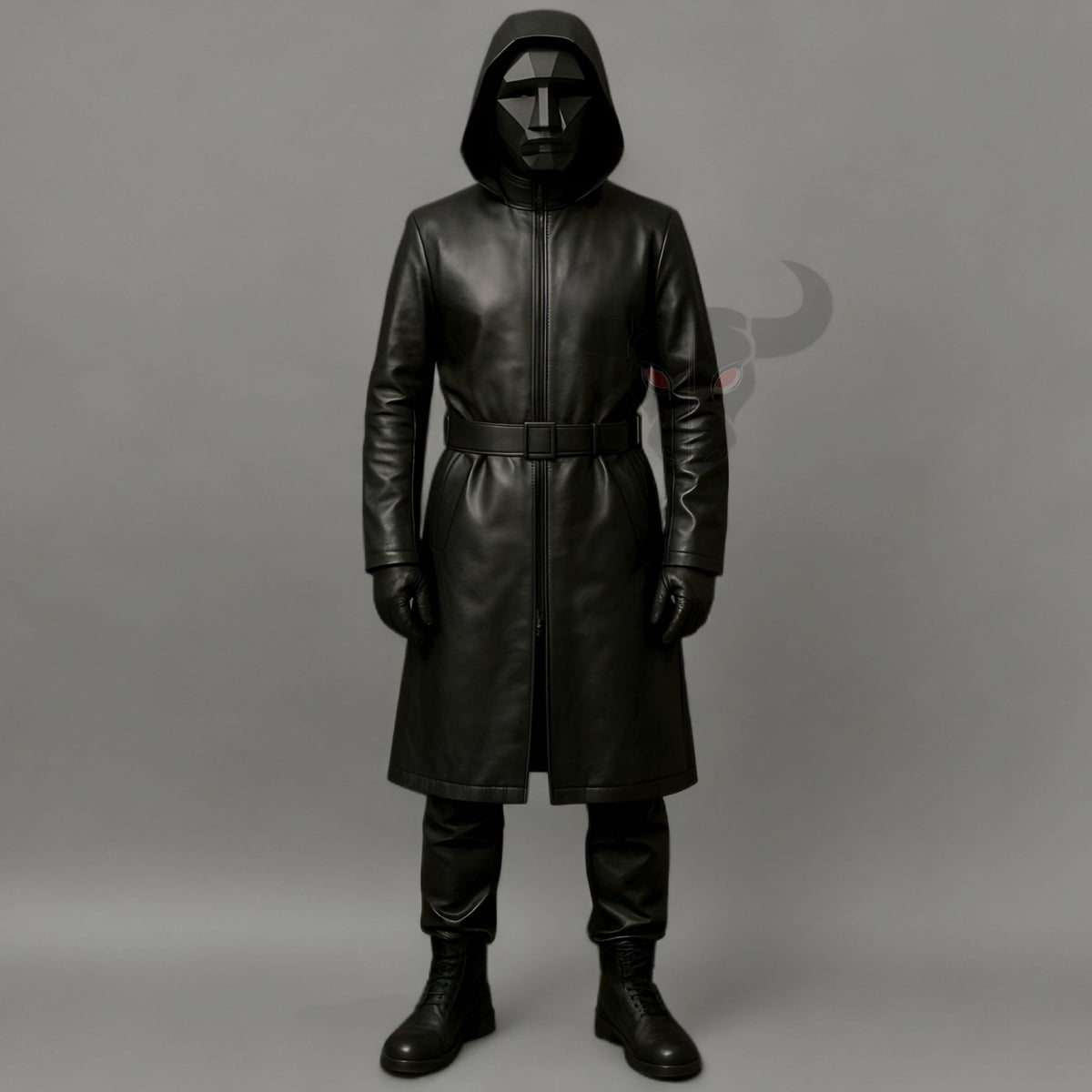 Dark Reaper Hooded Leather Trench Cosplay Outfit | Gothic Cyberpunk Stealth Costume Long Jacket