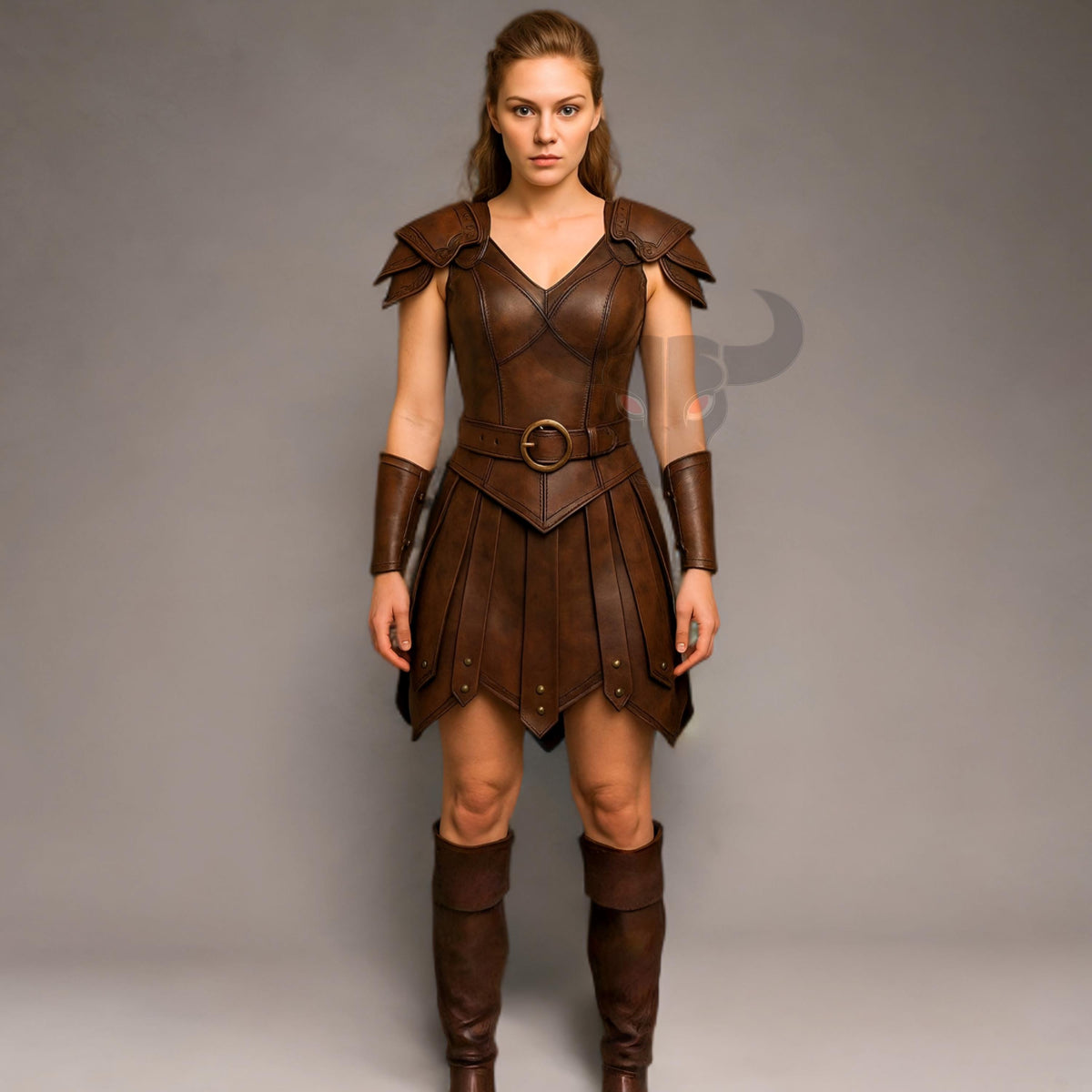 Mythical Shieldmaiden Leather Battle Dress | Roman Warrior Outfit | Fantasy LARP Armor | Medieval Cosplay Costume