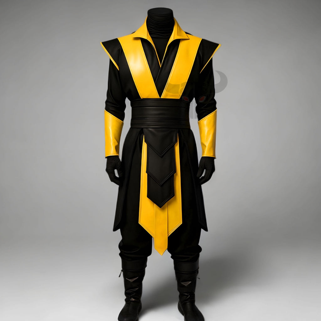 Samurai Genuine Leather Costume with Shoulder Armor | Men Gothic Cosplay LARP Jacket