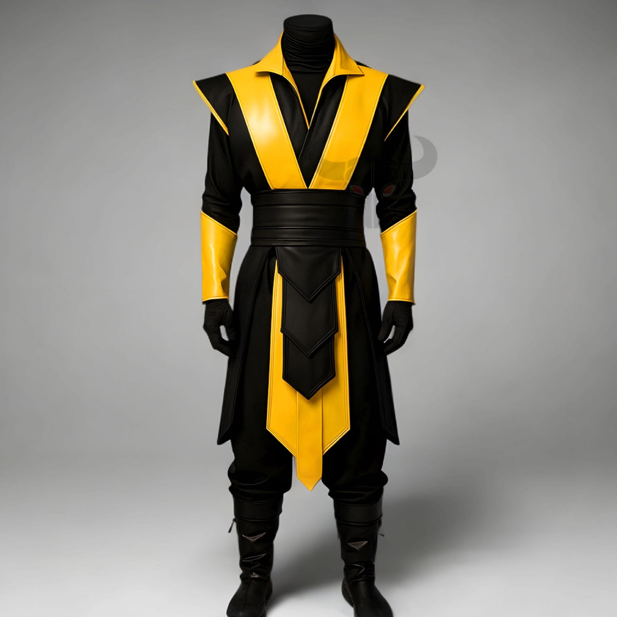 Samurai Genuine Leather Costume with Shoulder Armor | Men Gothic Cosplay LARP Jacket