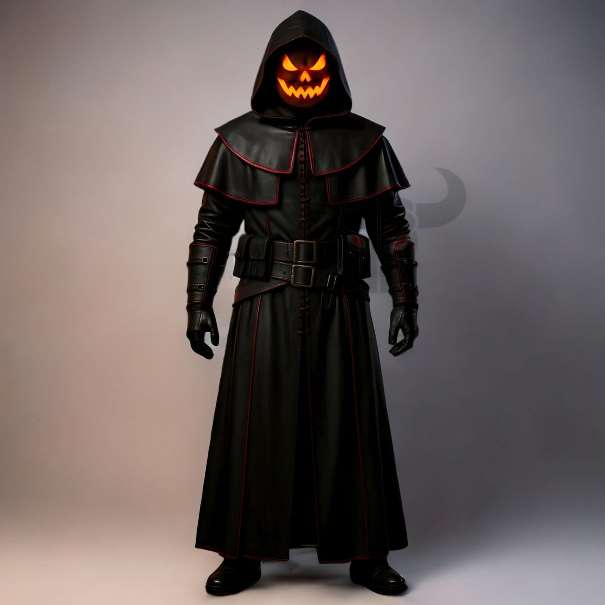 Halloween Pumpkin Head Cosplay Costume Genuine Leather Gothic Trench Coat Medieval LARP Armor