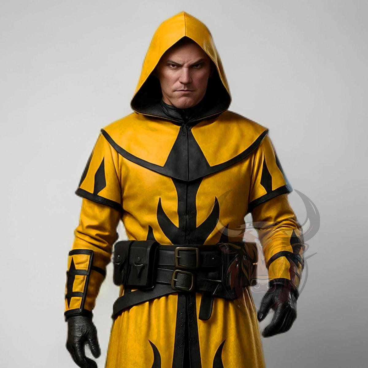 Doctor Flame Warrior Hooded Leather Robe | Gothic Ninja Costume | Halloween LARP Cloak Cosplay