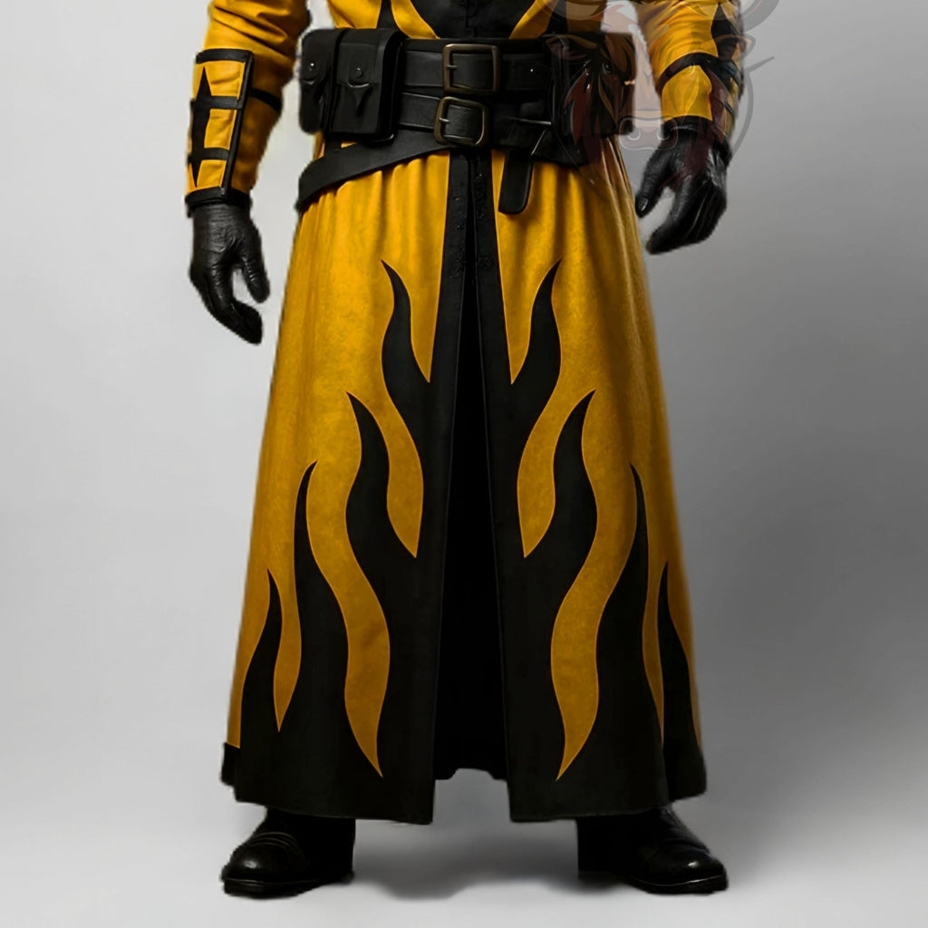 Doctor Flame Warrior Hooded Leather Robe | Gothic Ninja Costume | Halloween LARP Cloak Cosplay