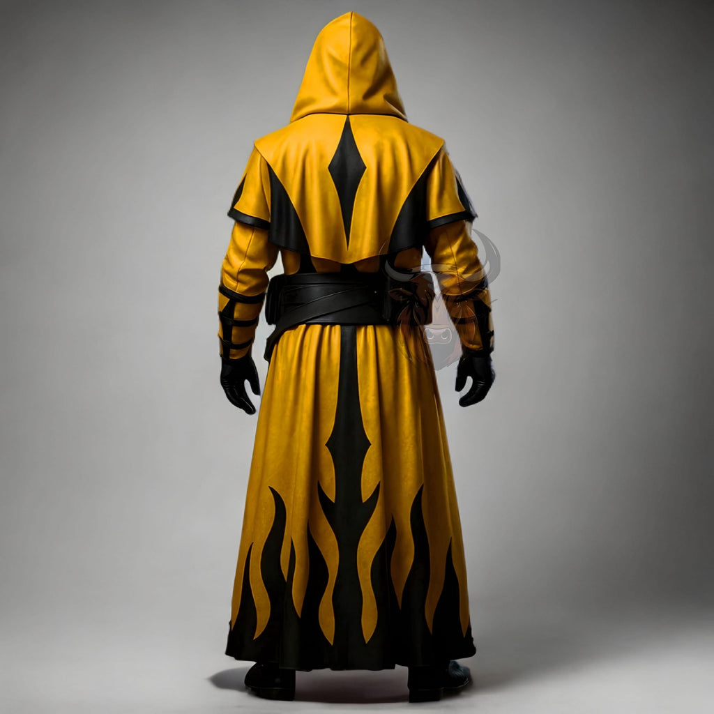 Doctor Flame Warrior Hooded Leather Robe | Gothic Ninja Costume | Halloween LARP Cloak Cosplay