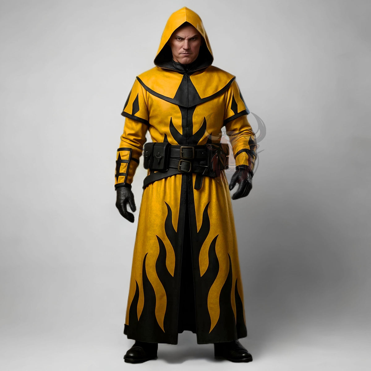 Doctor Flame Warrior Hooded Leather Robe | Gothic Ninja Costume | Halloween LARP Cloak Cosplay