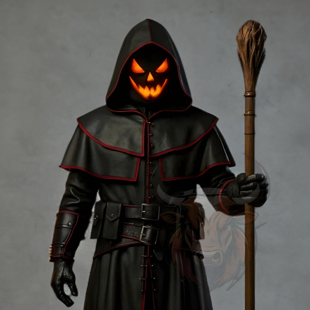 Doctor Dark Sorcerer Halloween Costume Hooded Cloak Pumpkin Mask Wizard Warlock Leather Cosplay Outfit