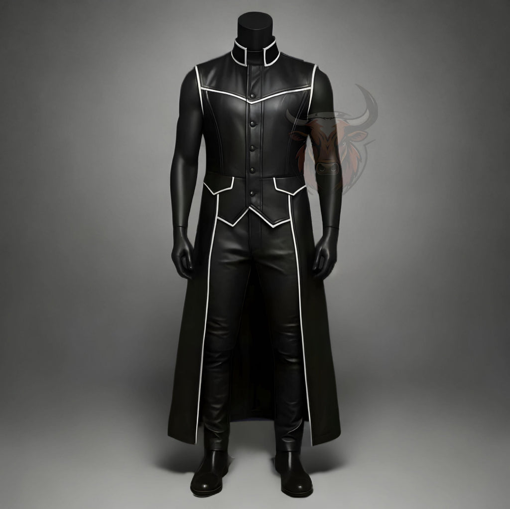 Long Coat Jacket Outfit Men’s Gothic Cosplay Steampunk Tailcoat Festival Costume Genuine Leather