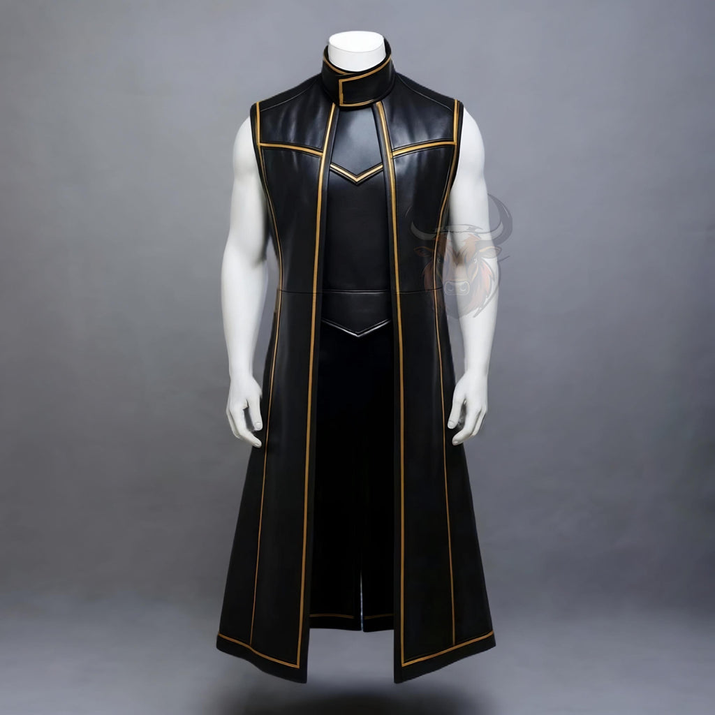 Long Vest Coat Medieval Warrior Costume Gothic Renaissance Cosplay Outfit Handmade Robe Genuine Leather