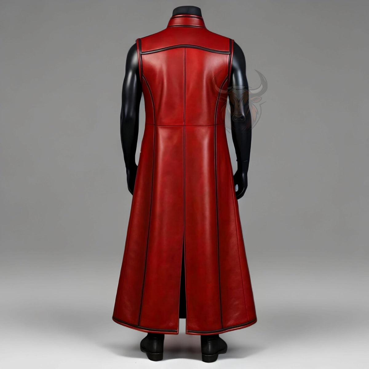 Mens Red Leather Costume Outfit Warrior Armor Gothic Superhero Cosplay Medieval Long Vest Jacket