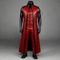 Mens Red Leather Costume Outfit Warrior Armor Gothic Superhero Cosplay Medieval Long Vest Jacket