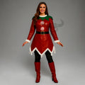 Christmas Elf Leather Coat Women’s Red Green Genuine Costume Jacket Fur Trim Winter Outfit
