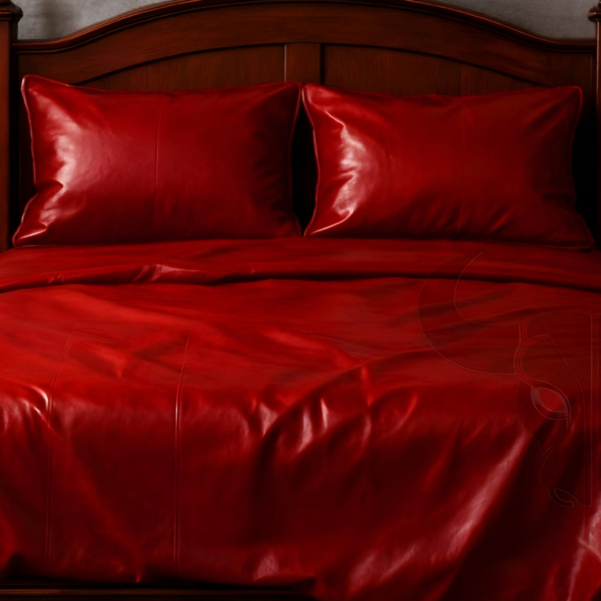Luxury Red Genuine Leather Bedding Set with Duvet Cover and Pillowcases for Bedroom