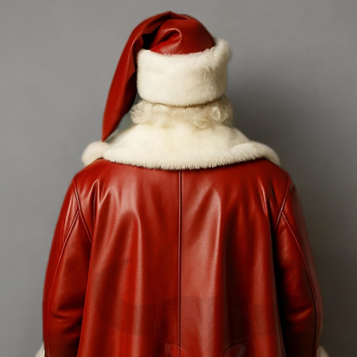 Santa Claus Leather Coat Cosplay Outfit Festive Hooded Trench Shearling Trim Jacket | Christmas Outfit
